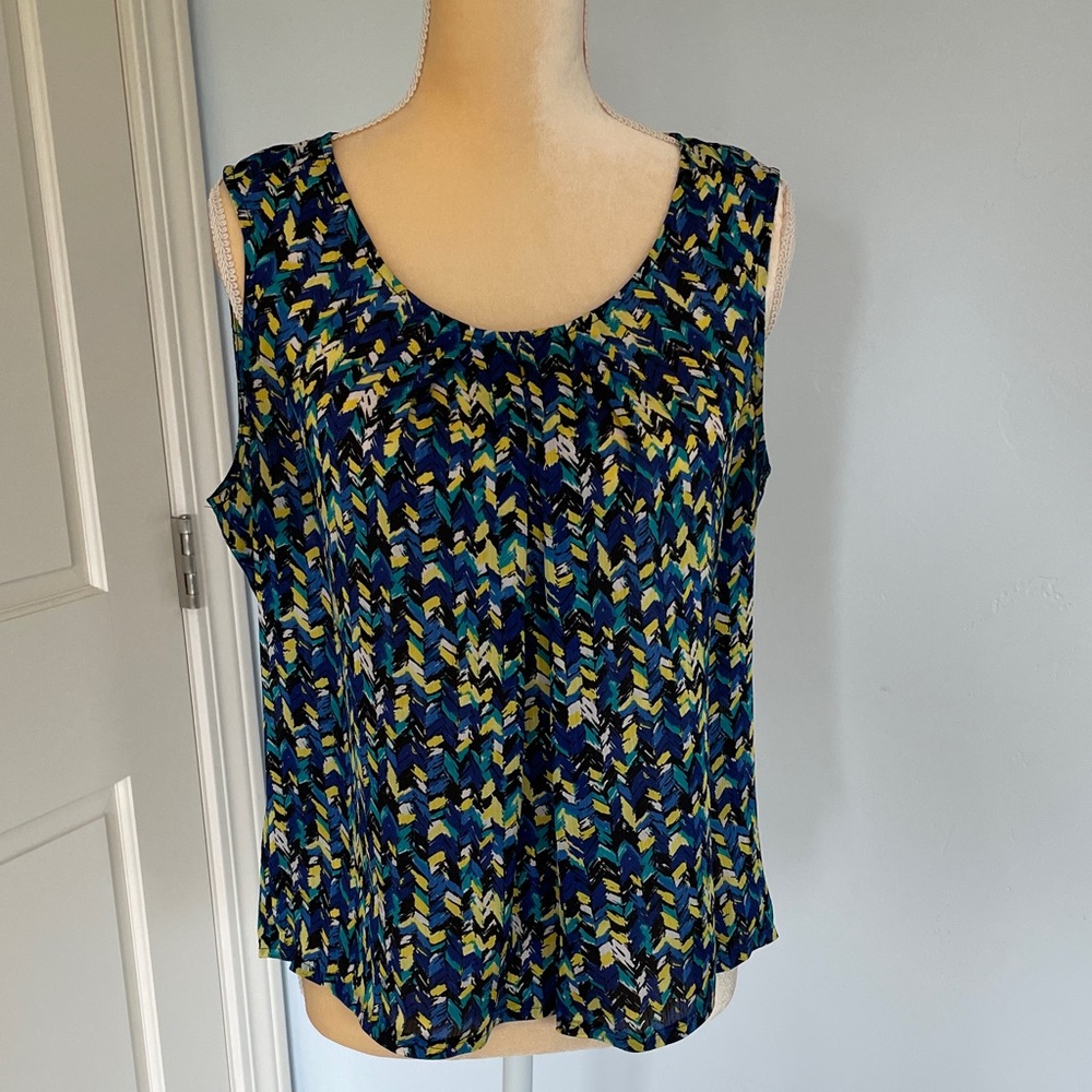 Kasper Large Sleeveless Patterned Top - Blue and Yellow